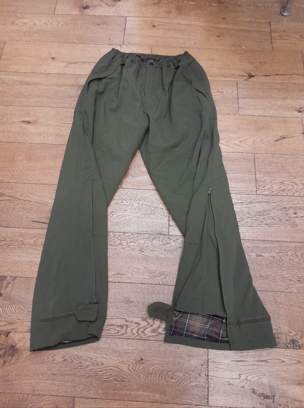 Vintage Barbour Plaid Lined Elastic Waist Zip Ankle Canvas Pants ~~ Men's Large